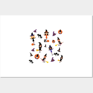 Cute Witch Pattern - Orange Posters and Art